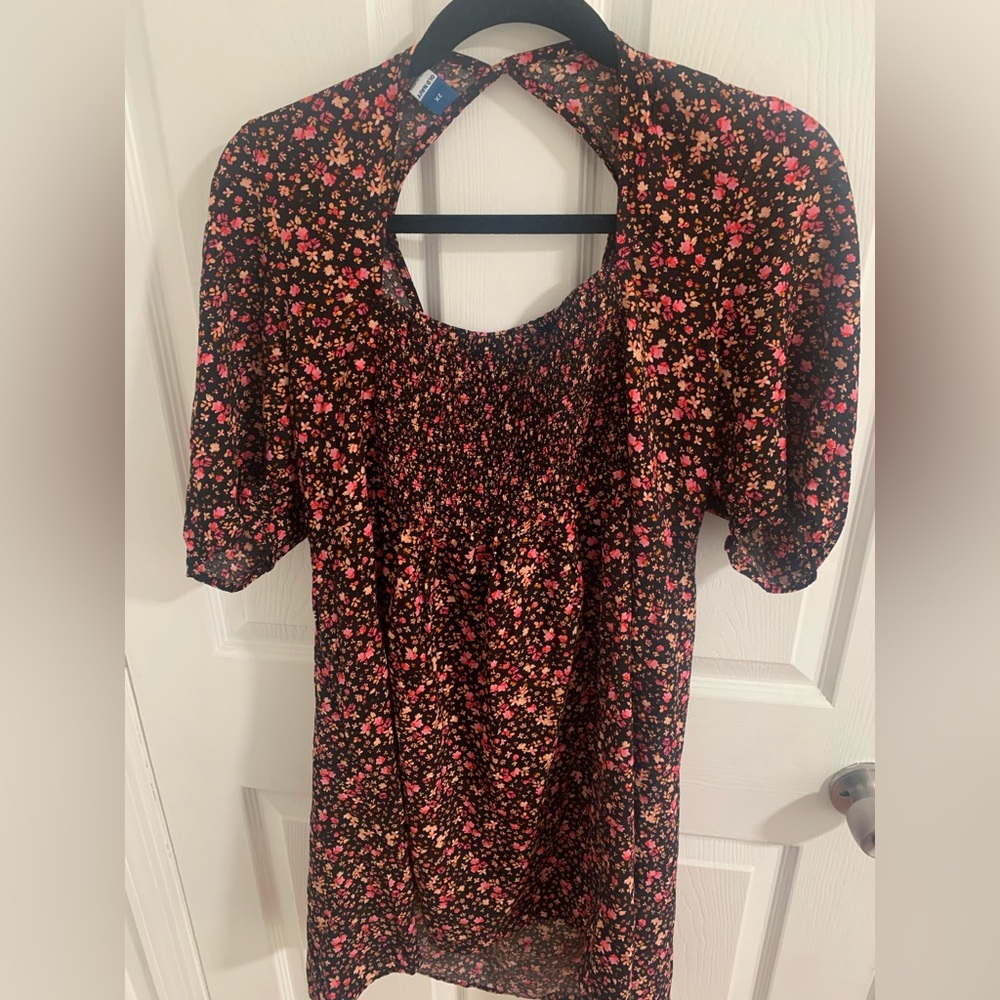 Old Navy Fit and Flare Puff Sleeve Smocked Cutout Mini Dress